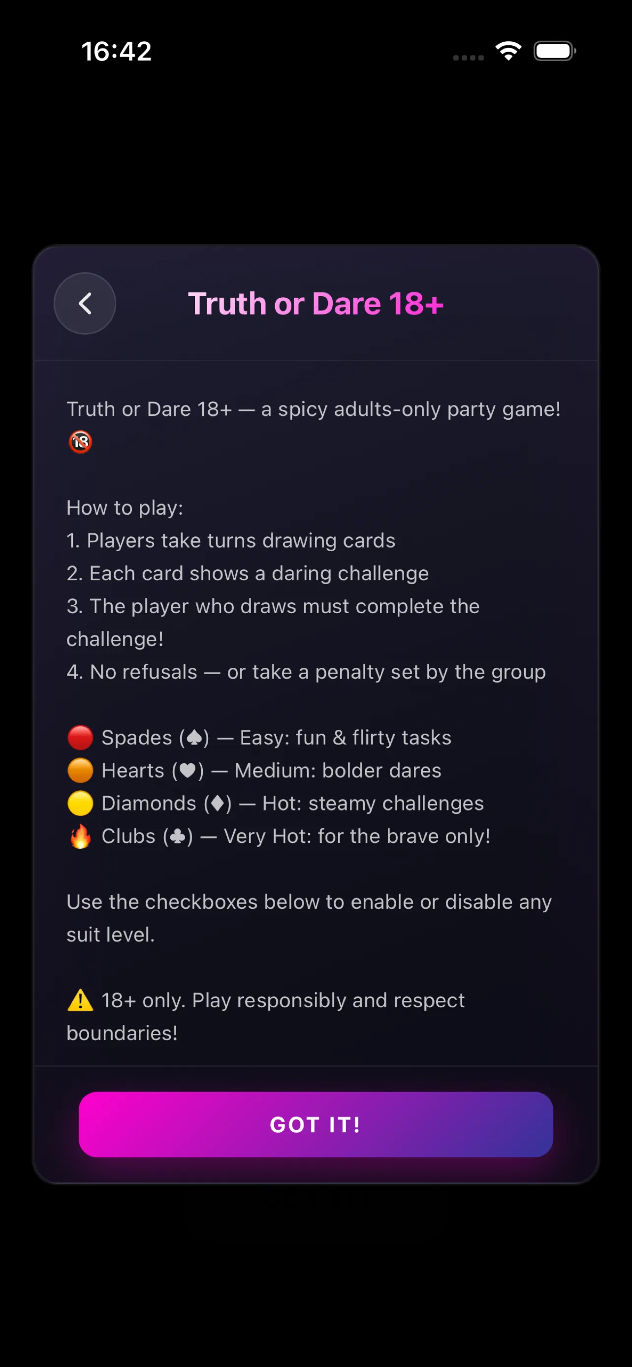 Party Deck card with built-in rule explanation